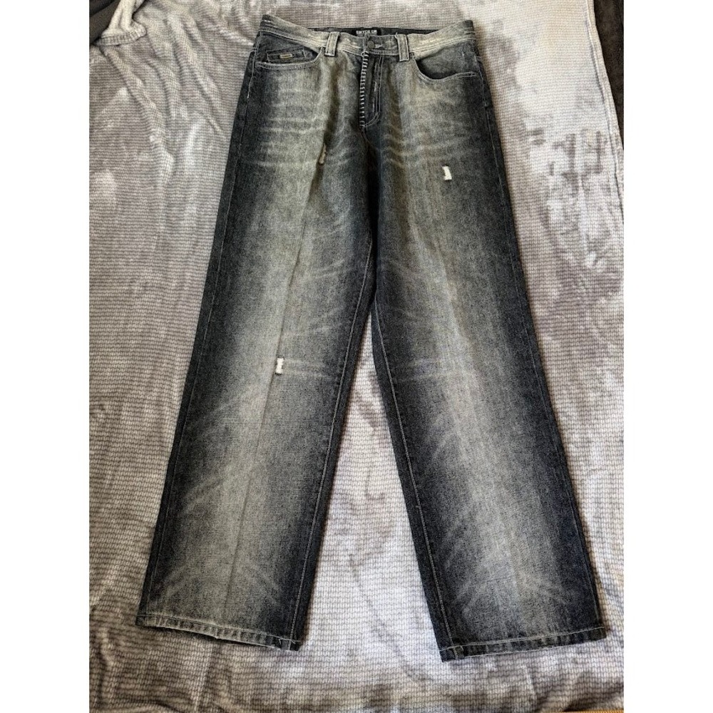Enyce Baggy Wide Leg Jeans Men 34x32 Black Faded Whipstitch Y2K Streetwear Denim